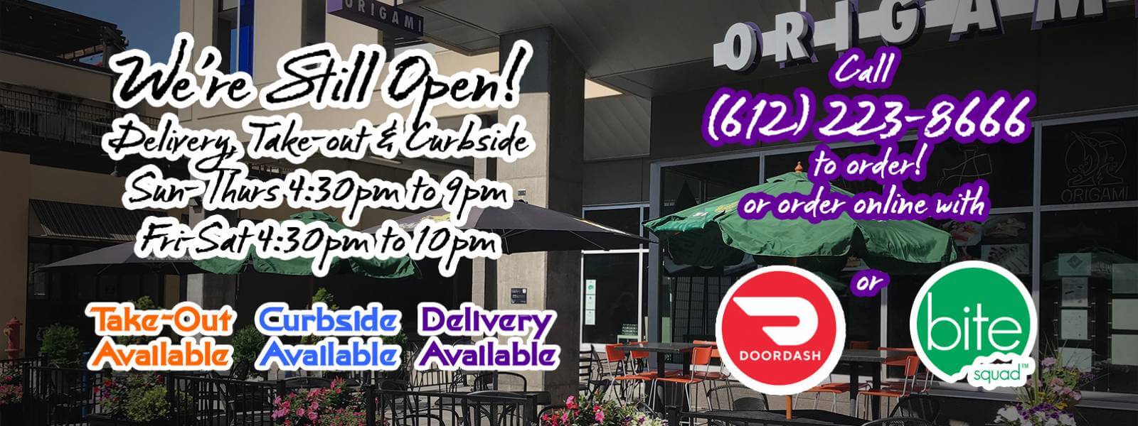 Origami is Open! Delivery, Take-Out & Curbside